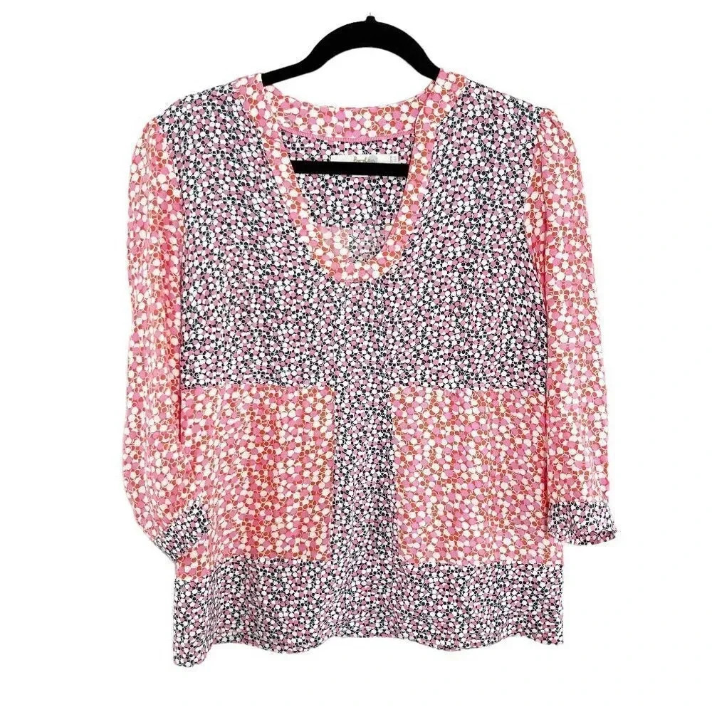 Boden Multicolor Abstract Polka Dot Floral Mollie Blouse Women's US Size 6